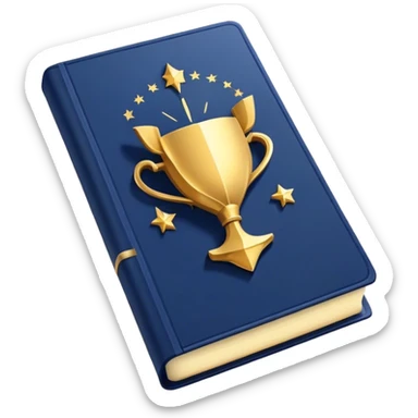 A navy blue productivity book with gold details, chart with upward trend aura, radiating productivity, strategy, and success in motion- sticker