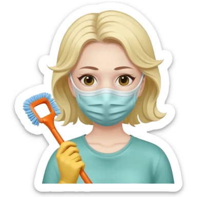 lady cleaning excessively and feeling anxious wearing a mask sticker