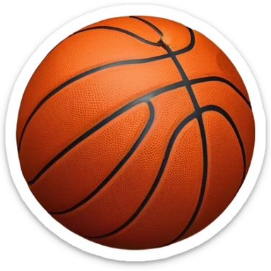 Cinematic Realistic image of a basketball resting on a polished court surface, with finely detailed textures and subtle reflective highlights, evoking a sense of calm before the game’s intensity sticker