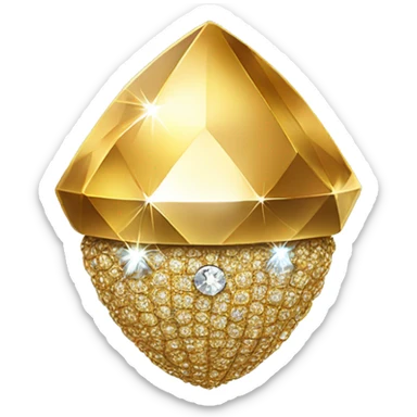 a diamond acorn, sparkling, gold top sticker