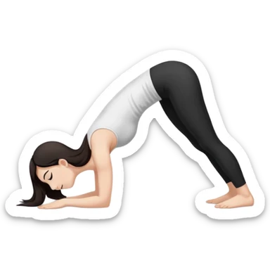 Девушка белокожая в позе собака мордой вниз, с длинными темными волосами, в белом топе, в черных лосинах, с черными ресницами sticker