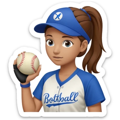 Brown hair pony tail with blue eyes softball pitcher  sticker