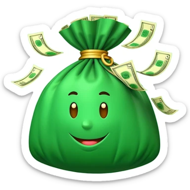 

3D emoji style, big bag of money, flying dollar bills, rich casino vibe, smooth lighting, high detail, clean edges, transparent background



 sticker