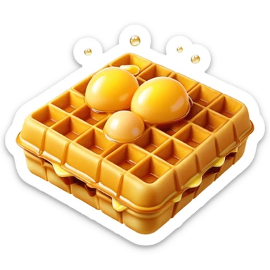 3D rendered hyper-realistic Hong Kong egg waffle with golden brown bubbles, vibrant yellow color, candy-like glossy texture, detailed crispy exterior, soft lighting, fun playful presentation sticker