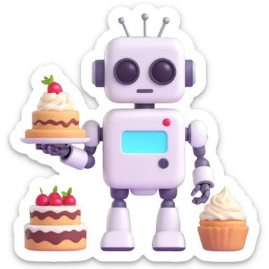The cute robot and dessert, 3d emoji sticker