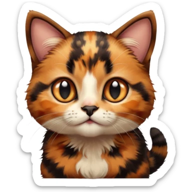 A high-resolution photo-realistic digital illustration of a brown orange black multicoloured  tortoiseshell cat kitten, chest upward sticker
