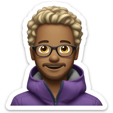 a boy with light facial hair and light skin  and glasses on a snowboard sticker