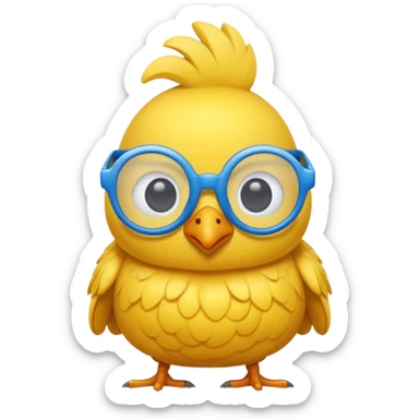 Pollito amarillo con gafas de marco azul sticker