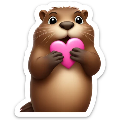 Beaver sending an air kiss with pink hearts  sticker