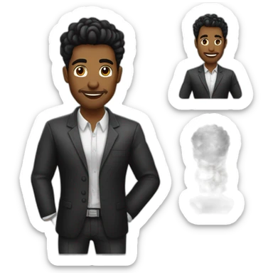 un diseñador que sea de cabello negro y un poquito morenoque fabrica muebles para  el hogar, restaurante  y oficina sticker