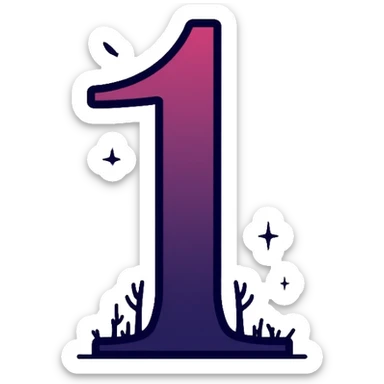 Number 1 in serif italic font with misty, haunting twilight colors sticker