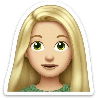 Blonde girl long hair moss green eyes, wearing sweater  sticker