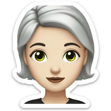 White girl with short black hair blues eyes holding a black cat with green eyes sticker