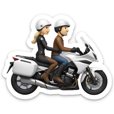 Caucasian man and woman riding on mt-10 motorcycle with helmets   sticker