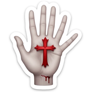 bloody grey hand with upside down satanic cross on the palm  sticker