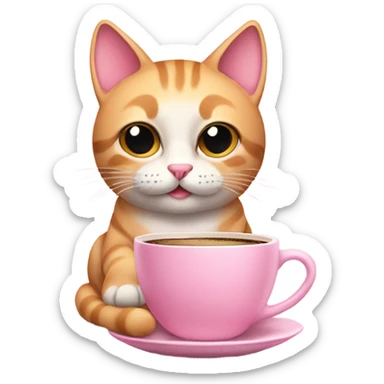 cute pink cat drink cofee sticker