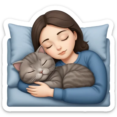 Grey scottish fold cat and brunette woman sleeping  sticker
