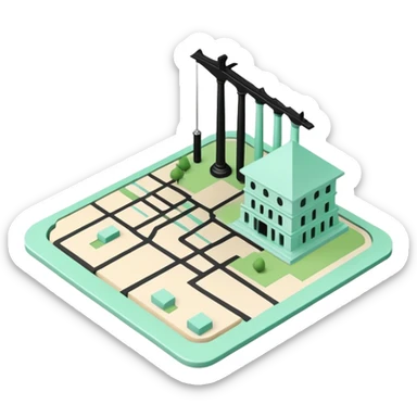 Collectivités Territoriales (Local Authorities), 3D technical icon with black and mint green (#B5F4D3), territorial jurisdiction diagram with administrative boundaries and governance structure sticker