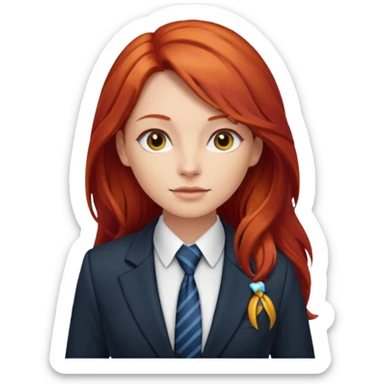long red haired woman with tie and blazer sticker