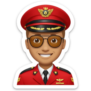 Smiling military man with sunglasses in red uniform sticker