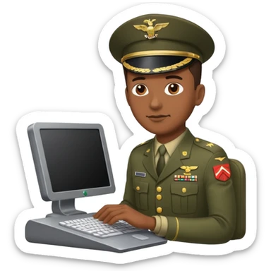 Military man on computer  sticker
