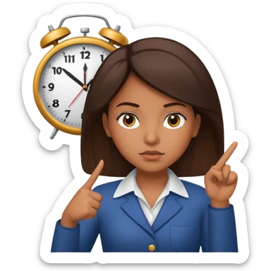 Latina girl pointing at a clock sticker