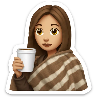 Brown hair Girl drinking coffee, with a cozy blanket sticker