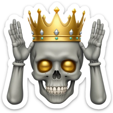 Skull with hands on head and a crown sticker