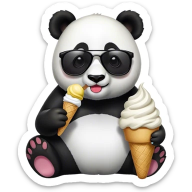 a panda eating ice creams and he is wearing sunglasses sticker