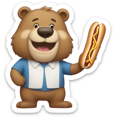 A bear with a hot dog standing next to a bunny   sticker