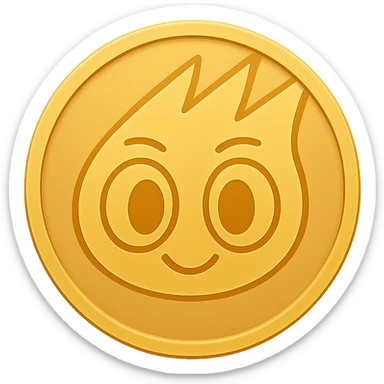 Create an emoji style gold token with a simple rim, featuring only the mascot head from the provided image. The design should have minimal details, no shadows, and be centered on a transparent background. The mascot head should be as in the reference image, but with slightly larger eyes, styled to look like an emoji gold token with a simple rim. sticker