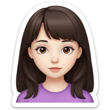 brunette girl with dark brown eyes, pale rosy skin, long hair and wispy bangs sticker