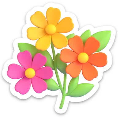 sweet and happy 3D flower, vibrant but soft colors, cute style sticker