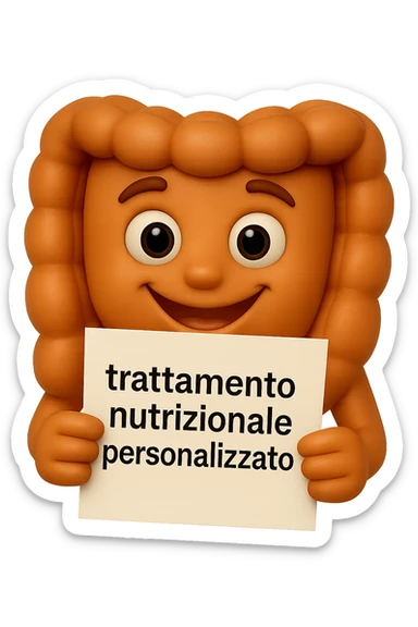 emoji stile iphone di un intestino felice che legge un foglio con la scritta "trattamento nutrizionale personalizzato", non fargli il naso, iperrealistico 4k sticker