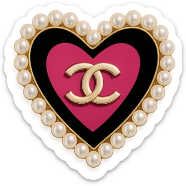  only the elegant heart with pearls and gold Chanel logo,  with no background. black pink,  sticker