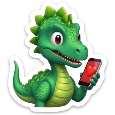 Dinosaur looking in phone witj heart eyes sticker