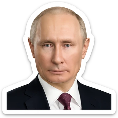 portrait of Vladimir Putin, as close to real as possible, highly accurate facial structure, lifelike skin, signature features, subtle emoji polish, neutral background sticker