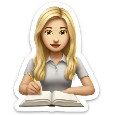 studing white girl doing her homework sticker