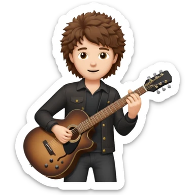 white Guy with brown fluffy hair playing a black guitar sticker