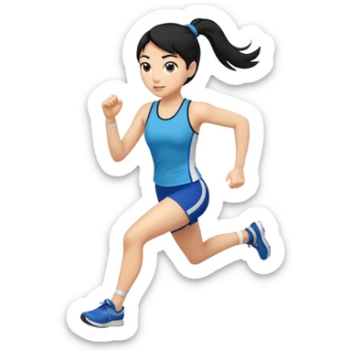 Full body showing from the front White woman running black hair on a ponytail sticker