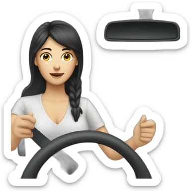 driver woman at driving school with black hairs and blue eyes sticker