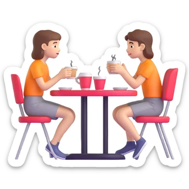 boy and girl sitting at a table sipping coffee sticker
