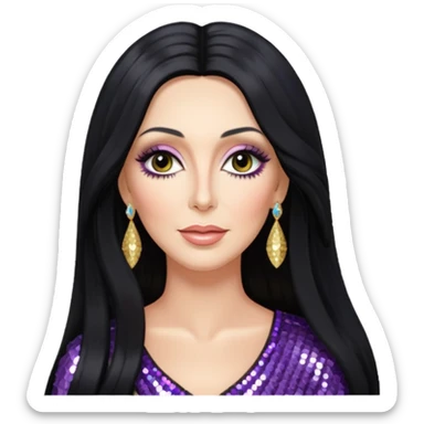 Cher with long black hair sticker