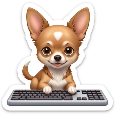 a chihuahua typing at a keyboard sticker