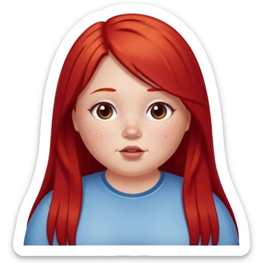 chubby white girl with cherry red long straight hair sticker