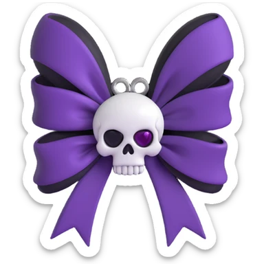 3D emoji gothic bow, black velvet with silver skull charm and deep purple gemstone sticker