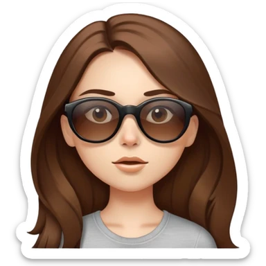 Girl with long brown hair wearing sunglasses and is having a little bit of attitude with the sunglasses a little bit lower on her nose, looking up at you questioning ￼￼ sticker