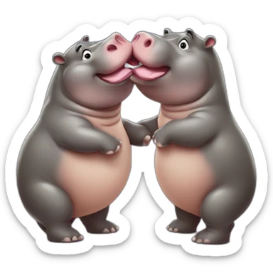 2 hippopotamus kiss sticker