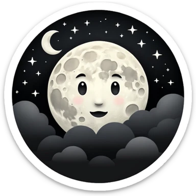  white moon in black sky sticker