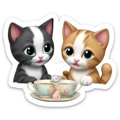 2 kittens having a tea party  sticker